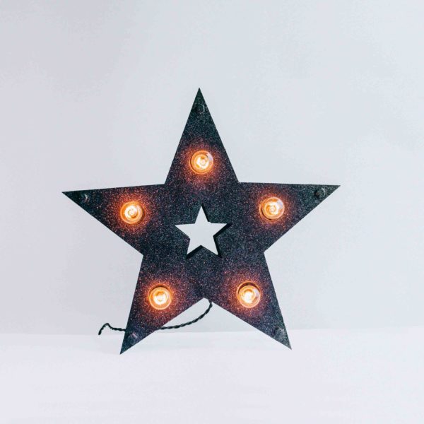 Чёрная loft звезда с лампочками и блёстками – декор от семейной мастерской Family Lights