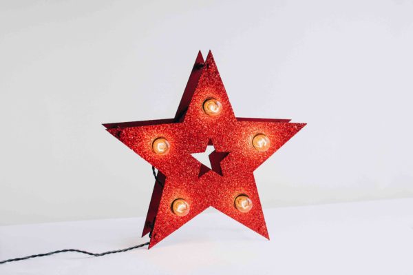 Красная loft звезда с лампочками и блёстками – декор от семейной мастерской Family Lights
