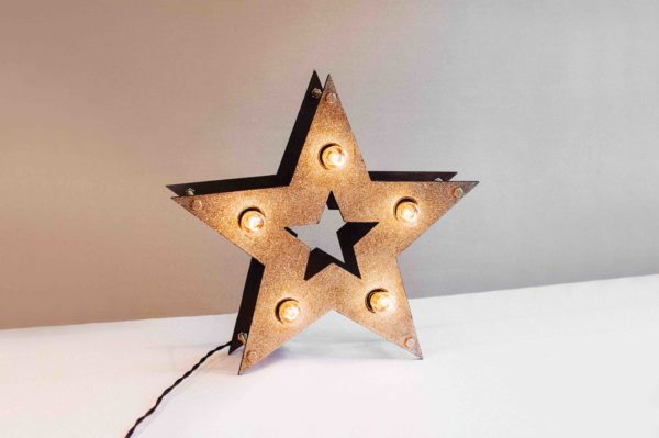 Золотая loft звезда с лампочками и блёстками – декор от семейной мастерской Family Lights